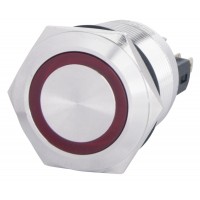 TYJ 22-371 Кнопка металлическая плоская с фиксацией. 1NO+1NC, с подсветкой, красная 220V.