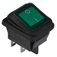 KCD2-201NW GR/B 220V Переключатель 1 клав. влагоза. зеленый с подсветкой