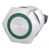 TYJ 22-271 Кнопка металлическая плоская с подсветкой, 1NO+1NC, зеленая 24V.