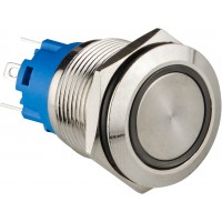 TYJ 19-271 Кнопка металлическая плоская с подсветкой, 1NO+1NC, синяя 12V.