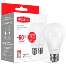 Светодиодная лампа MAXUS A60 10W теплый свет 3000K 220V E27 2 шт 
(2-LED-561-P)