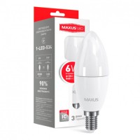 Светодиодная лампа MAXUS C37 CL-F 6W нейтральный свет 4100K 220V E14 
(1-LED-534-02)