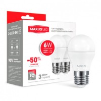 Комплект ламп светодиодных MAXUS G45 6W 4100K 220V E27 (2-LED-542-01)