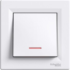 1-клавишный выключатель проходной Schneider Electric Asfora с подсветкой 
Белый (EPH1500121)
